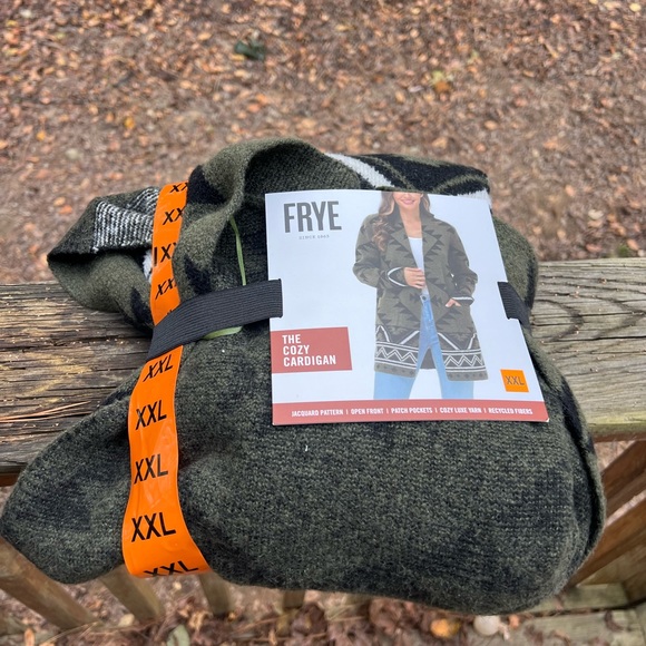 FRYE Green Jacquard Patterned Cardigan Sweater Women’s XXL NWT NEW - Picture 8 of 14